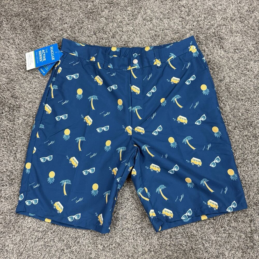 Haggar The Active Series Cruise Hybrid Shorts Blue Summer Pattern Mens 34